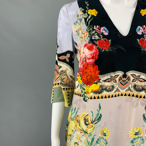 ETRO Taille 2 Robe multicolore à manches 3/4 en viscose et soie florale
