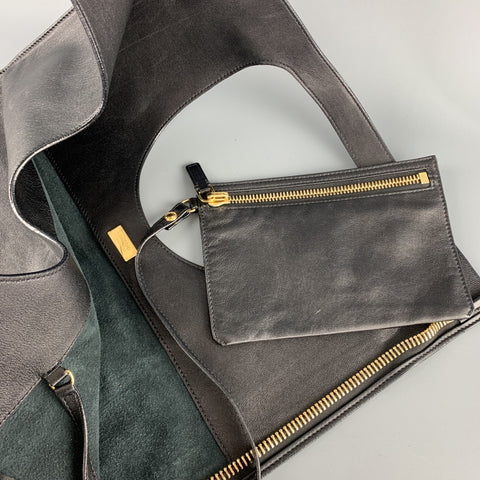 TOM FORD Black Leather AXIS Gold Padlock Fold Over Clutch Shoulder Bag