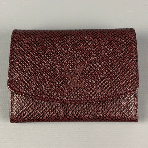 LOUIS VUITTON Burgundy Checkered Leather Enamel Damier Sterling Silver Cuff Links
