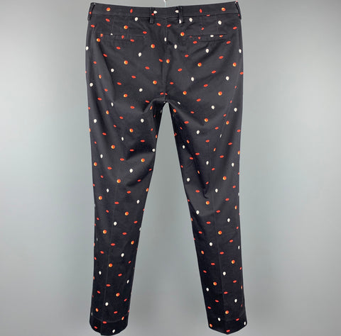 PAUL SMITH Size 32 Black Print Cotton Zip Fly Casual Pants