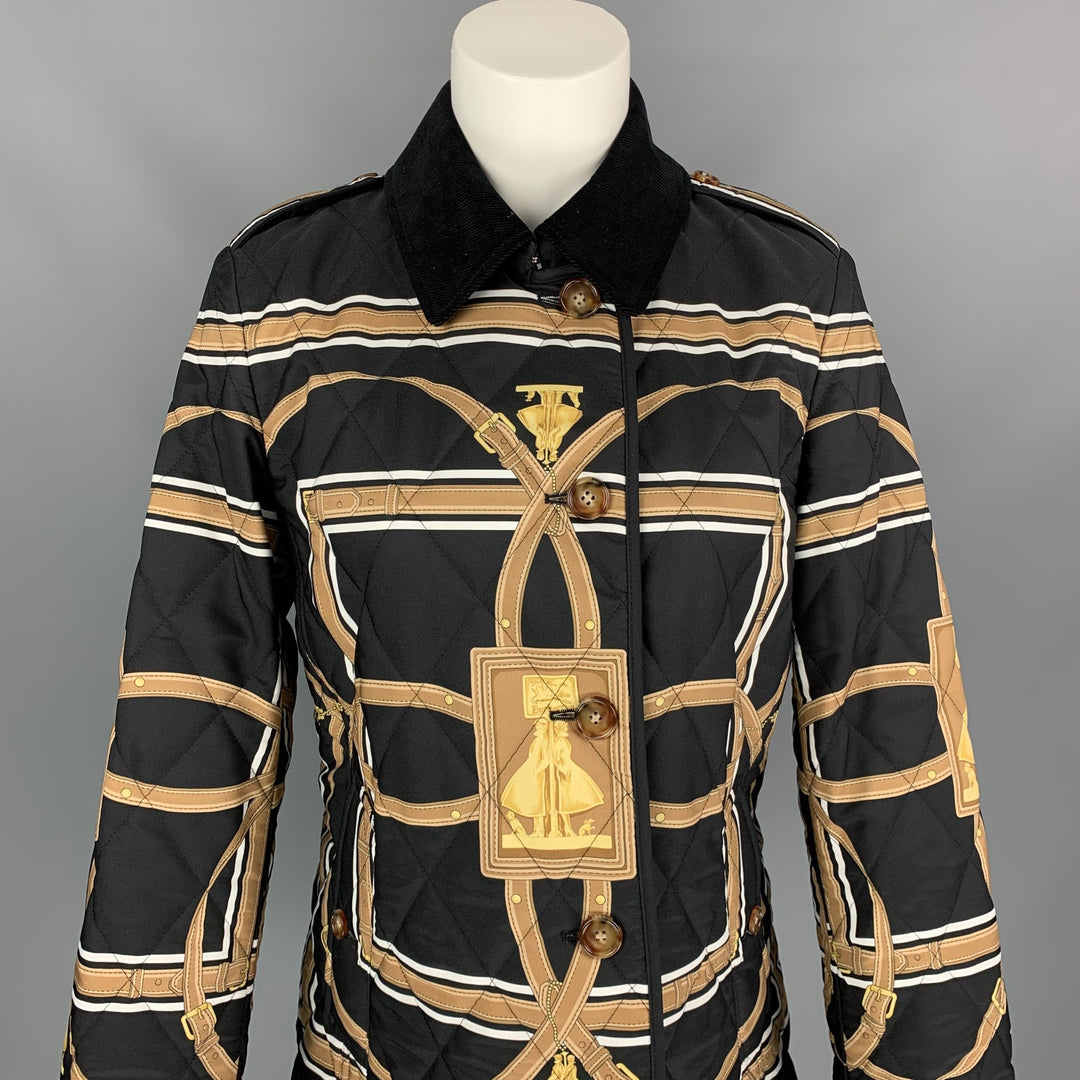 BURBERRY Size M Black & Gold Quilted Print Polyester Jacket
