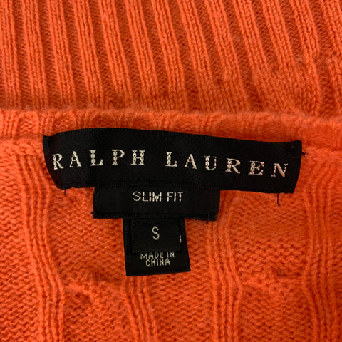 RALPH LAUREN Black Label Size S Orange Cable Knit Cashmere Pullover