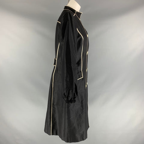 CAROLINA HERRERA Size 12 Black White Cotton & Silk Coat