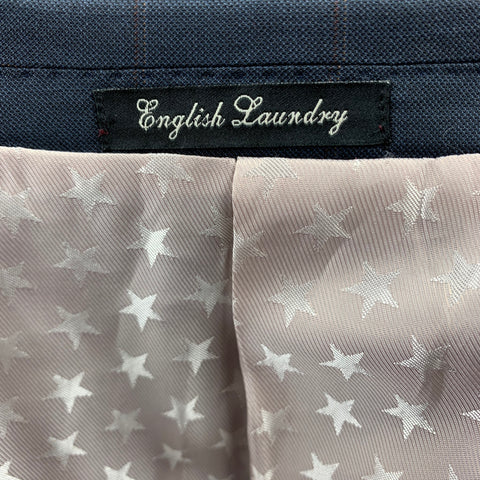ENGLISH LAUNDRY Arrogant Size 40 Navy Plaid Lana Wool Peak Lapel 3 Piece Suit