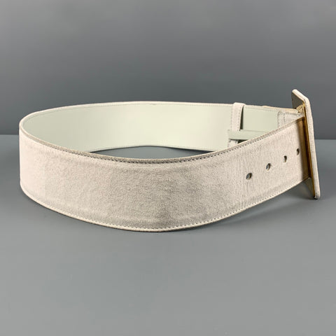 YVES SAINT LAURENT Talla 32 Cinturón de ante blanco roto