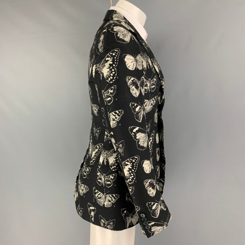 ALEXANDER MCQUEEN FW 16 Size 40 Black Grey Beige Butterfly Print Wool Blend Sport Coat