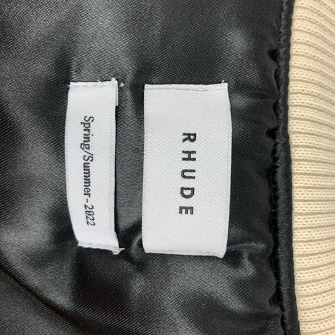 RHUDE SS 22 Taille S Veste Bomber en Cuir Brodé en Coton Crème Noir