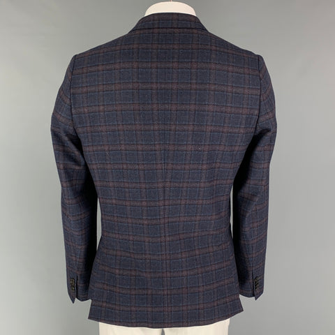PAUL SMITH Size 44 Navy Burgundy Plaid Wool Single Breasted Sport Coat
