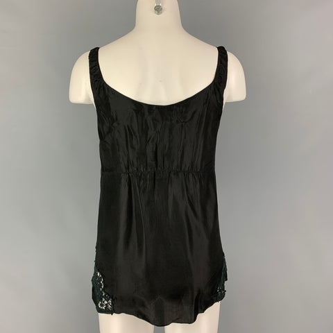 REBECCA TAYLOR Size 0 Black Silk Embroidered Camisole Casual Top