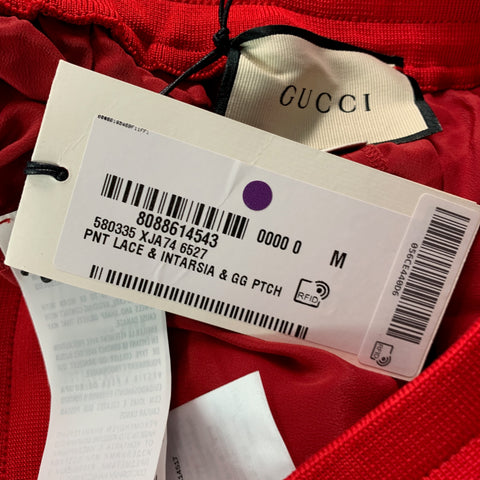 GUCCI Size M Red Pink Lace Intarsia Viscose Lace Drawstring Shorts