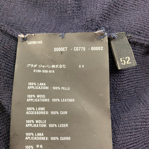 PRADA Size L Navy Contrast Trim Wool V-Neck Cardigan