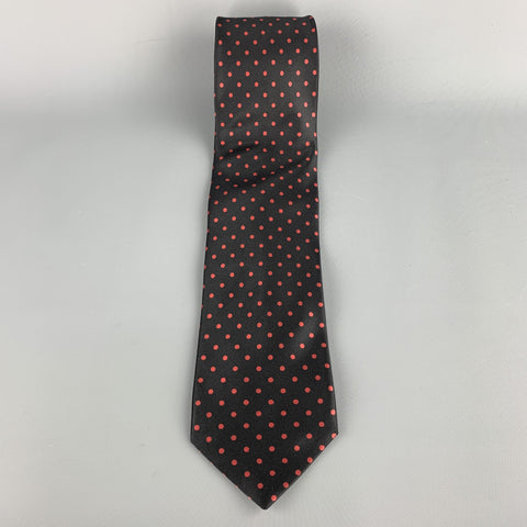 BRIONI Black & Red Polka Dot Silk Tie