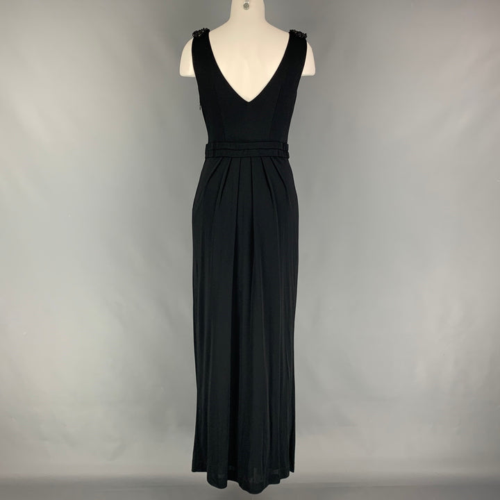 LA PERLA Vestido largo con adornos de nailon viscosa negro talla 8