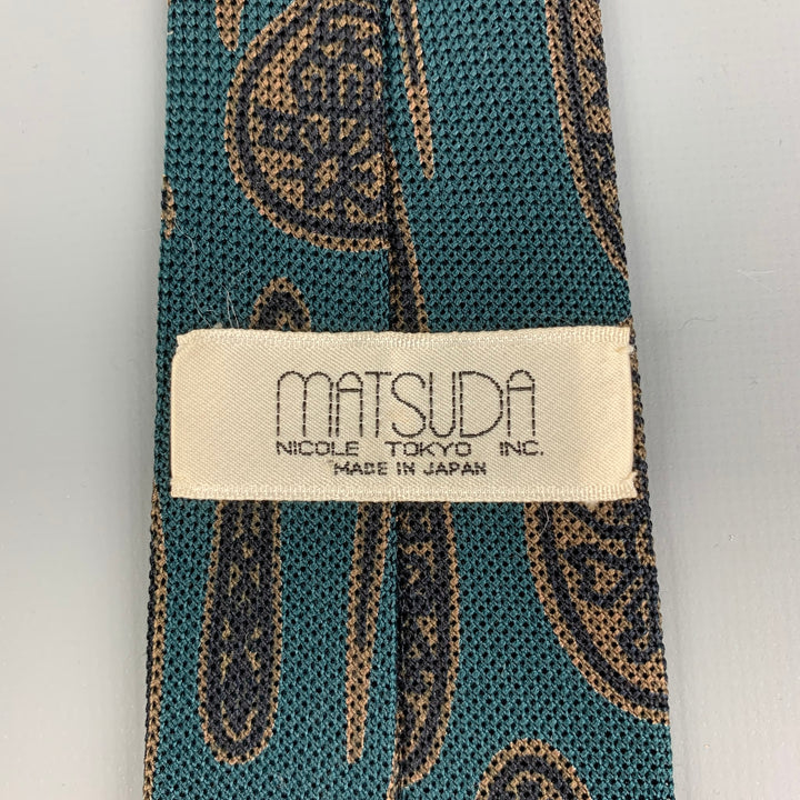 MATSUDA Dark Green & Taupe Paisley Tie