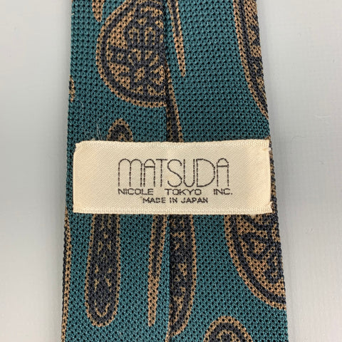 MATSUDA Dark Green & Taupe Paisley Tie