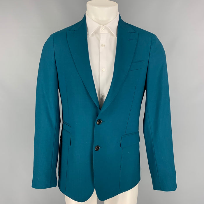 PAUL SMITH Soho Fit Talla 38 Abrigo deportivo de lana regular con solapa de pico verde azulado