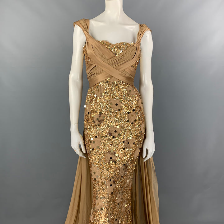 ZUHAIR MURAD Talla 4 Vestido de mezcla de seda con lentejuelas beige y dorado