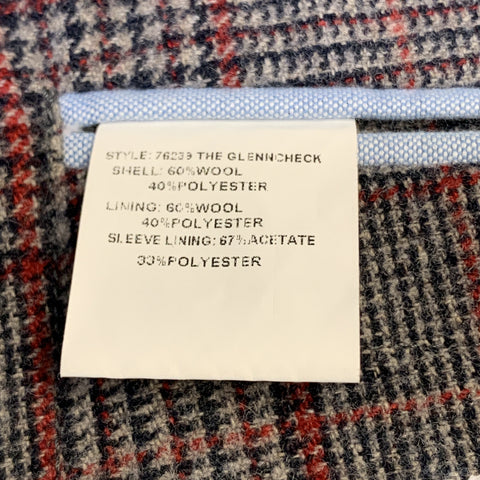 GANT RUGGER Size 38 Gray & Red Plaid Wool / Polyester Notch Lapel Sport Coat