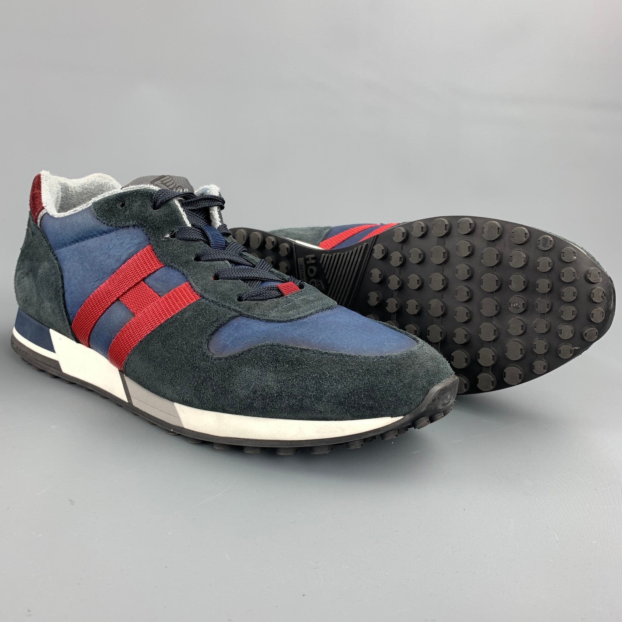 HOGAN H86RUN Size 11 Navy & Burgundy Color Block Leather