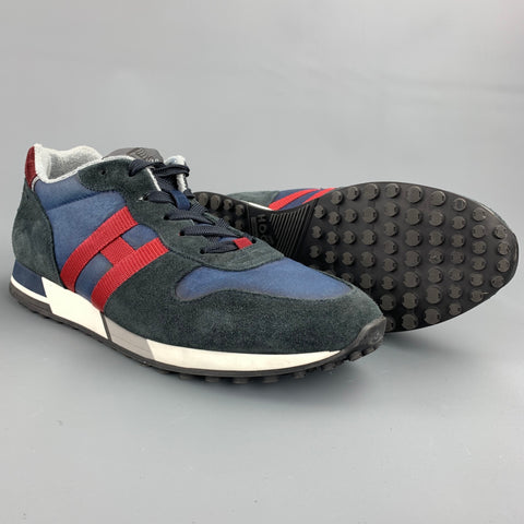 HOGAN H86RUN Taille 11 Baskets à lacets en cuir color block bleu marine et bordeaux