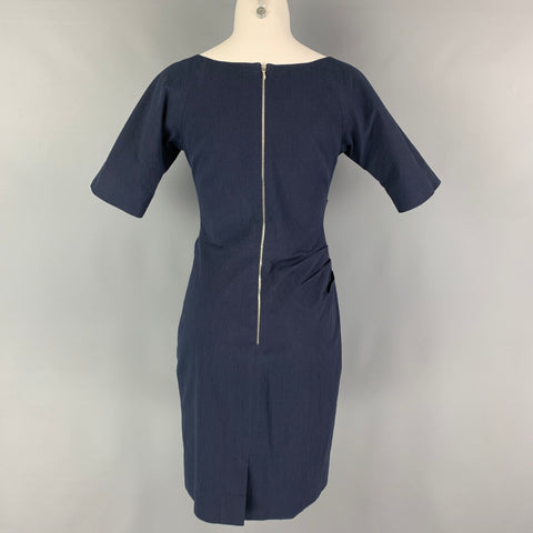 LELA ROSE Size 6 Navy Cotton Blend Short Sleeve Below Knee Dress