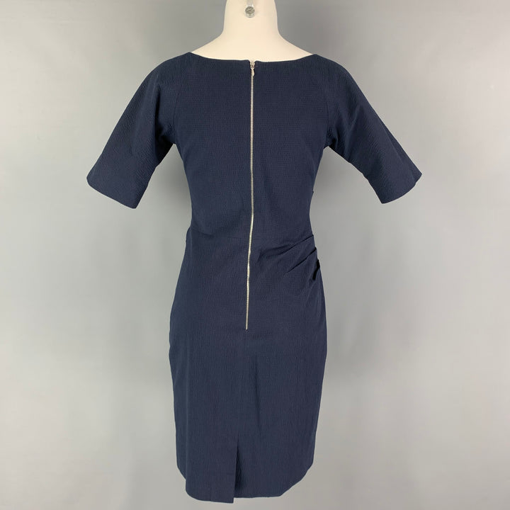 LELA ROSE Size 6 Navy Cotton Blend Short Sleeve Below Knee Dress