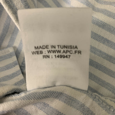 Camisa de manga larga con botones de algodón a rayas azul claro blanca talla XL de APC
