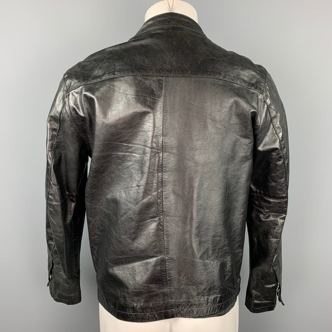 SISLEY Size 38 Black Leather Zip Up Jacket