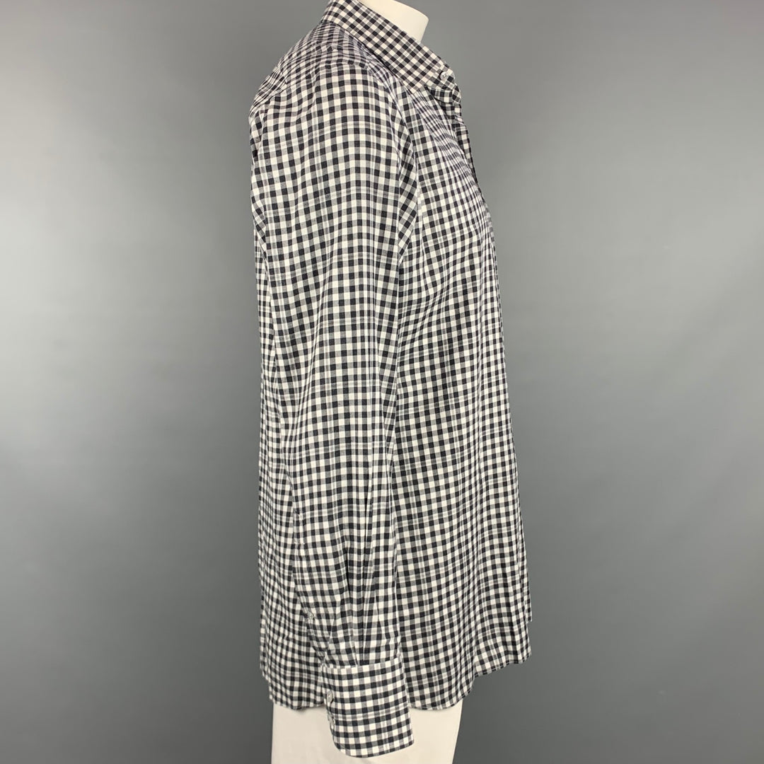 TOM FORD Size XL Black White Checkered Cotton Button Up Long Sleeve Shirt