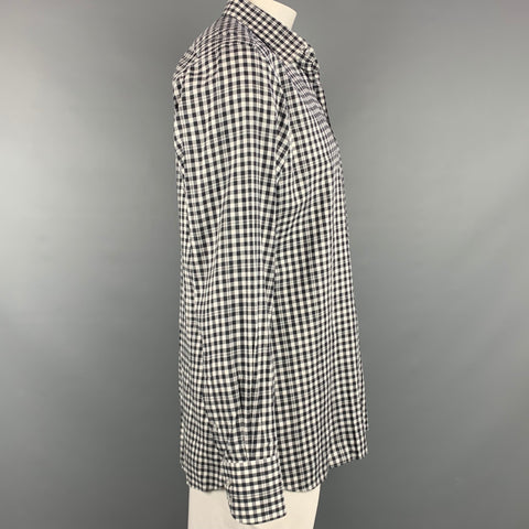 TOM FORD Camisa de manga larga con botones de algodón a cuadros en blanco y negro Talla XL