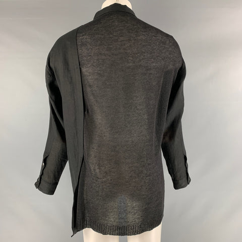 ISABEL BENENATO Size S Black Mixed Fabrics Linen Button Up Long Sleeve Shirt