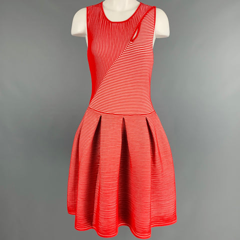EMPORIO ARMANI Taille 6 Robe plissée à rayures en mélange de viscose blanc rouge