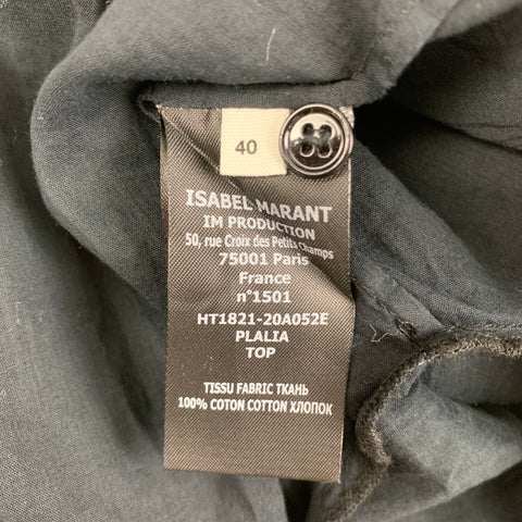 ISABEL MARANT Size 8 Black Cotton Pleated Oversized Blouse