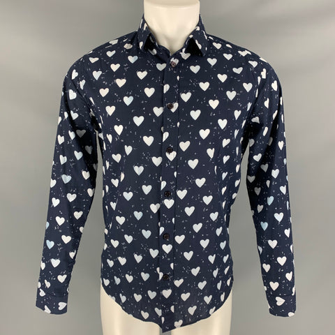 BURBERRY PRORSUM Pre-Fall 2013 Size S Navy & White Heart Print Long Sleeve Shirt