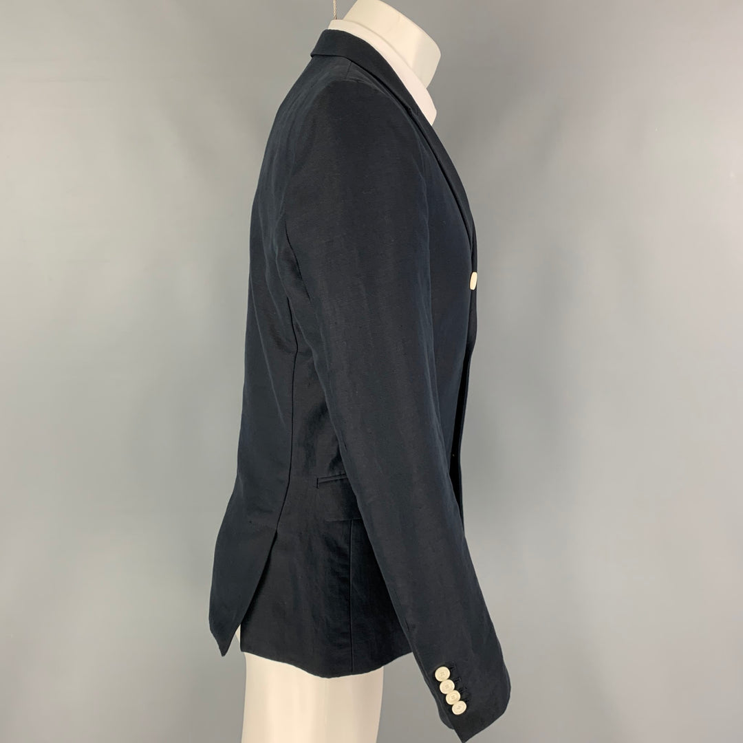 THE KOOPLES Size 38 Navy Cotton Linen Peak Lapel Sport Coat