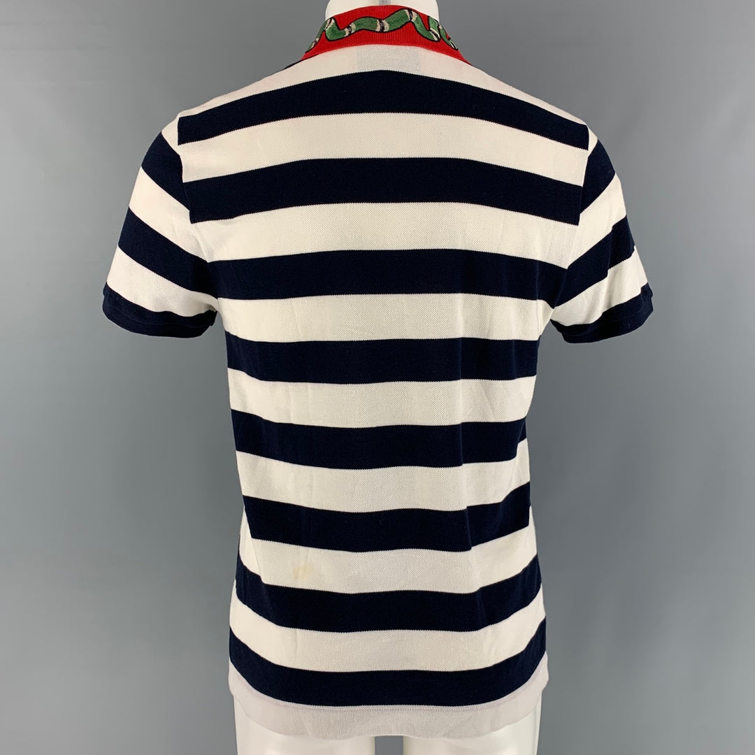 GUCCI Size M Navy White Stripe Cotton Buttoned Polo