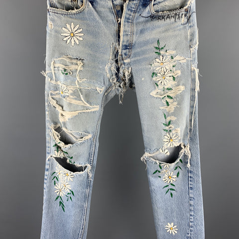 LEVI STRAUSS Size 31 Light Blue Distressed Denim Button Fly Jeans