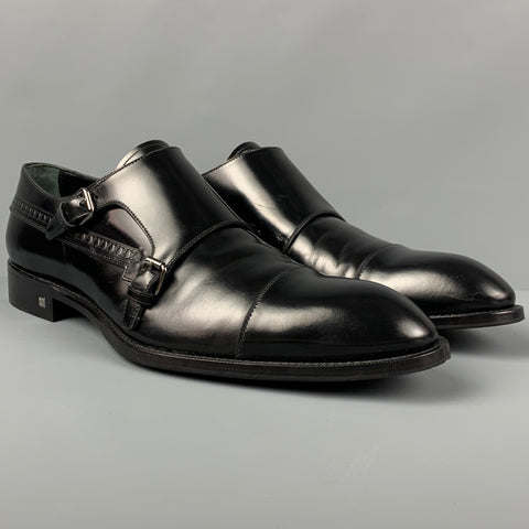 LOUIS VUITTON Size 11 Black Leather Double Monk Strap Loafers