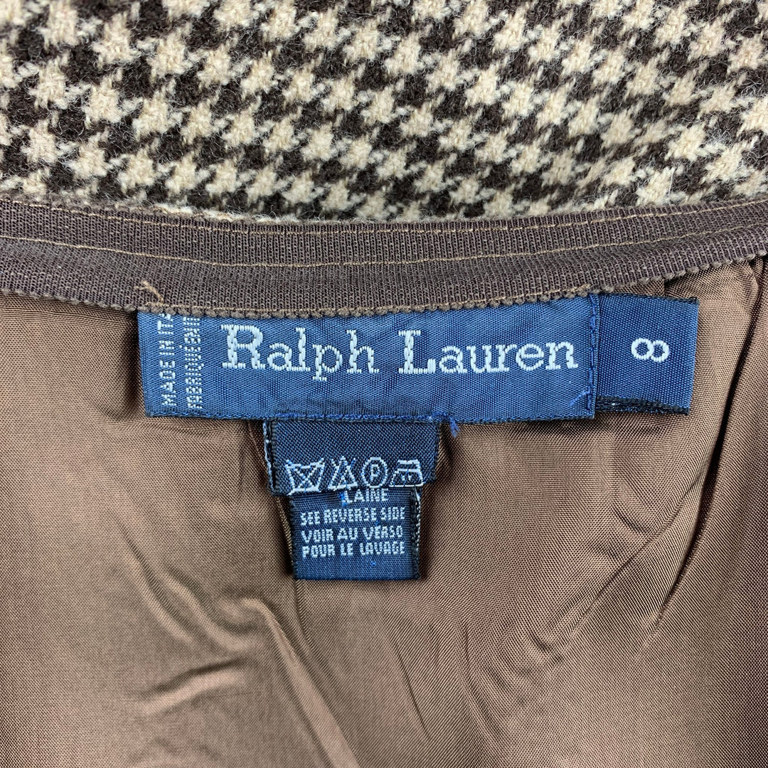 RALPH LAUREN Blue Label Size 8 Brown & Beige Houndstooth Wool Pencil Skirt