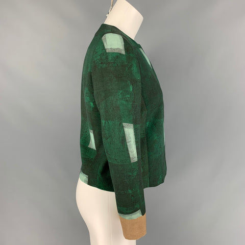 AKRIS Size 4 Green & Light Blue Wool Color Block Jacket