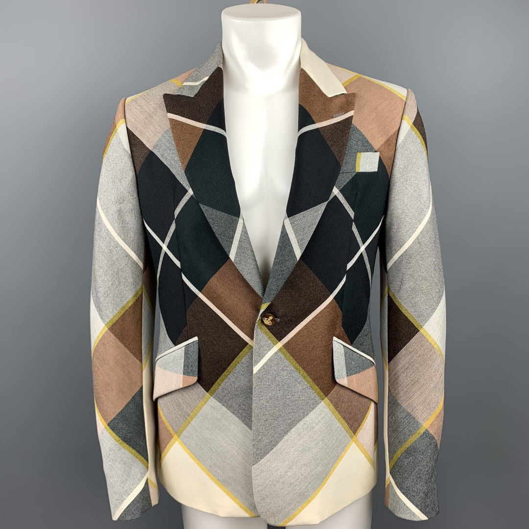 VIVIENNE WESTWOOD Size 40 Multi-Color Plaid Wool Peak Lapel Sport Coat
