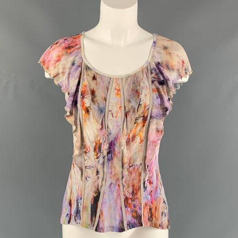 NINA RICCI Size 8 Pink Multicolour Cotton &  Elastane Tie Dye Blouse