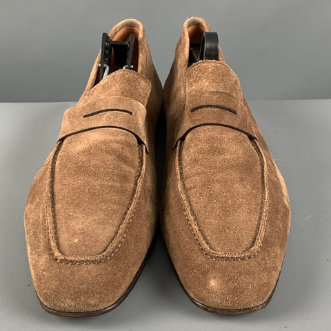 SANTONI Size 8.5 Brown Suede Penny Loafers