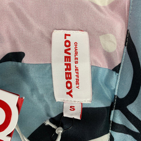 LOVERBOY Size S Light Blue Lavender Print Silk Cotton Camp Short Sleeve Shirt