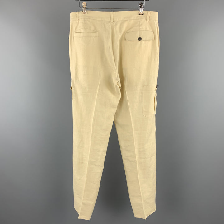 Vintage VERSUS by GIANNI VERSACE Size 36 Cream Linen Medusa Buttons Zip Fly Casual Pants