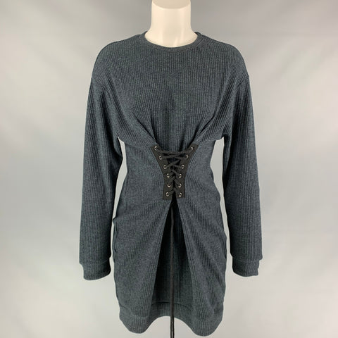 WAYF Size S Dark Blue Ribbed Knitted Polyester Dress