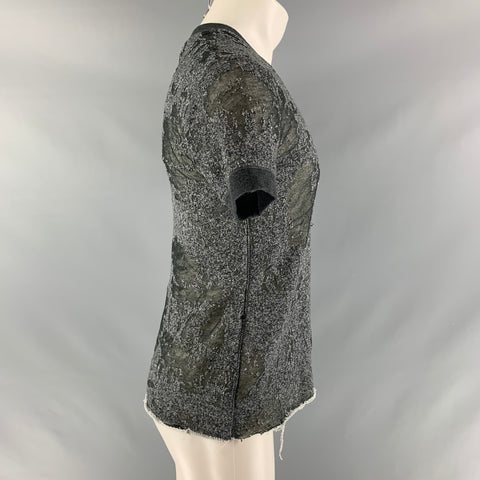 IRO Size XS Dark Gray Distressed Cotton Blend Crew-Neck T-shirt