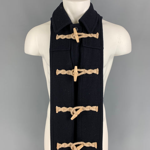 MISTER GENTLE MAN Navy Wool Toggle Closure Scarf Panel