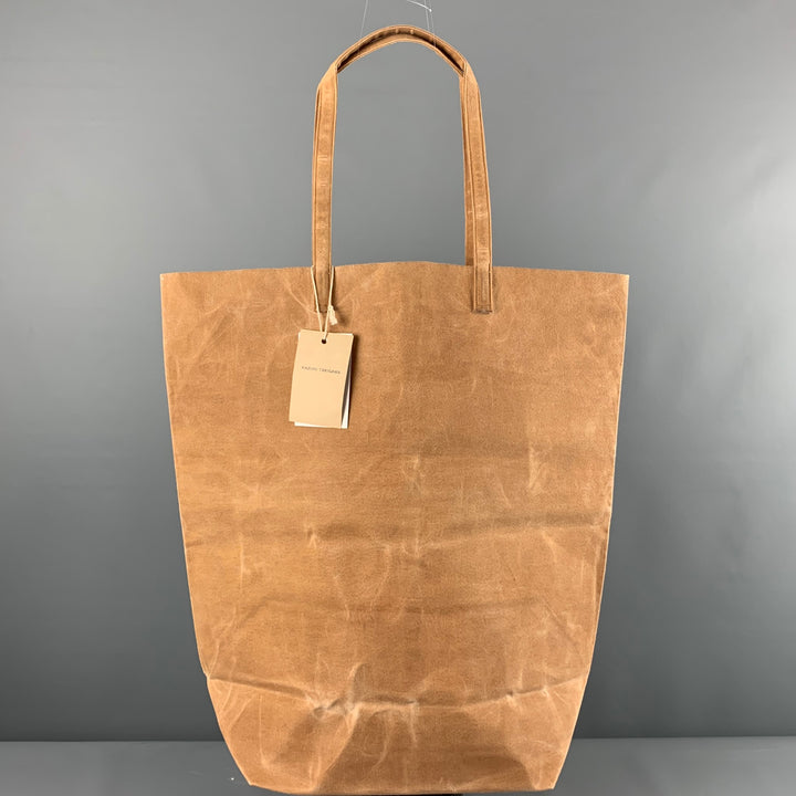 KAZUMI TAKIGAWA Tan Waxed Canvas Tote Bags
