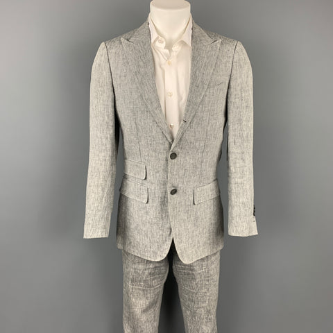 TOLLEGNO 1900 Washington Talla 38 Traje regular con solapa de pico de lino blanco y carbón